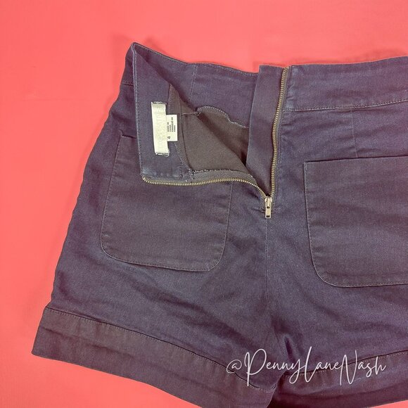 OU Cooperative High Waisted  Zip Back Denim Shortie Navy - Picture 5 of 7